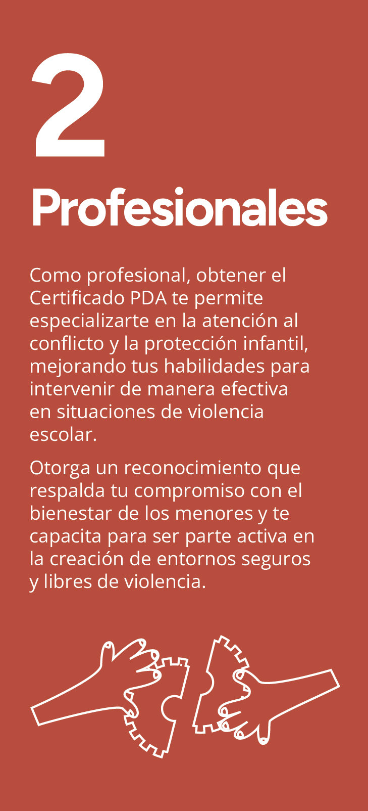 Pestaña alargada para diseño responsive que describe cómo obtener el certificado PDA para profesionales